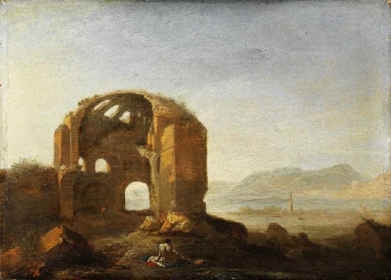 Landschaft mit den Ruinen des Tempels der Minerva Medica. od Breenbergh Bartholomeus