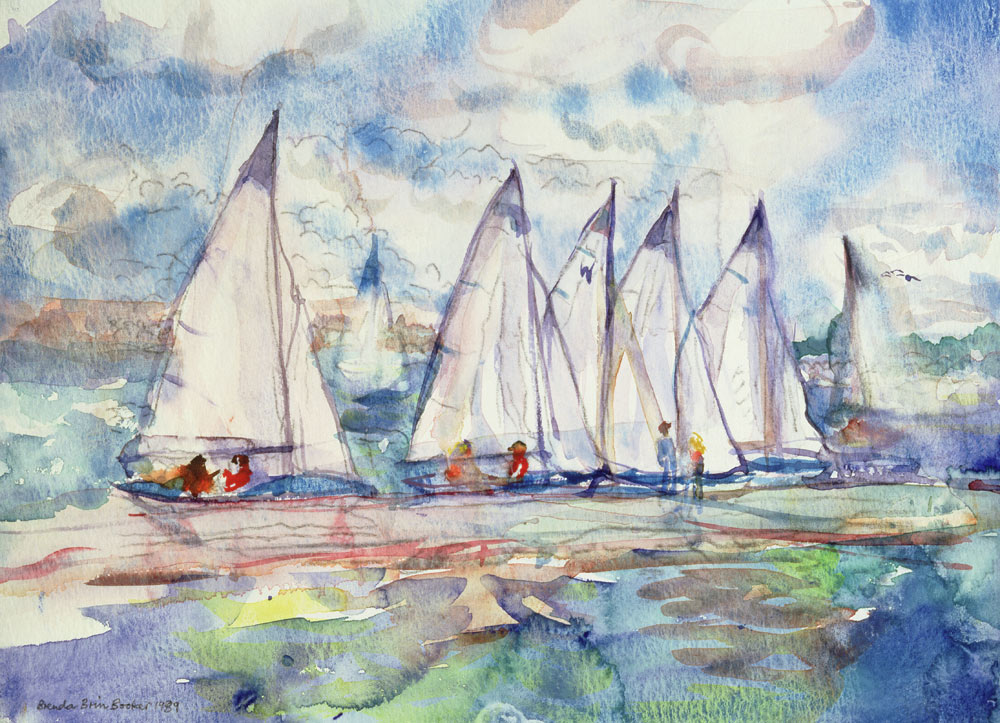 Blue Sailboats, 1989 (w/c on paper)  od Brenda Brin  Booker