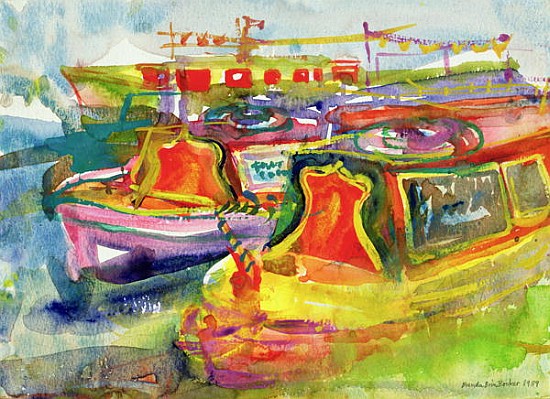 Canal Boats, 1989 (w/c on paper)  od Brenda Brin  Booker
