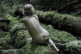 Female back nude in the forest