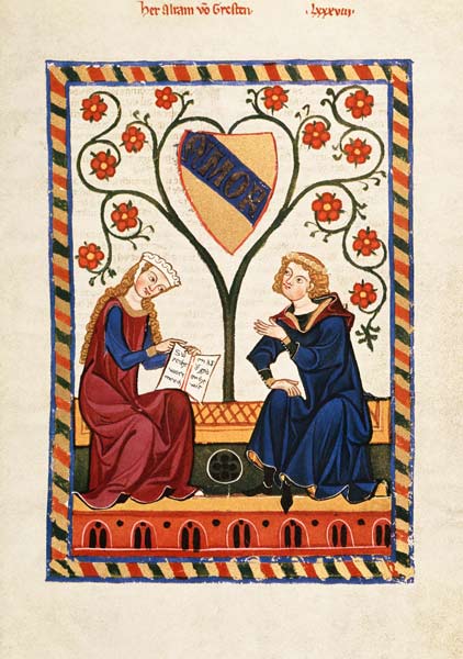 Alram von Gresten mit seiner Dame auf einer Bank od Buchmalerei