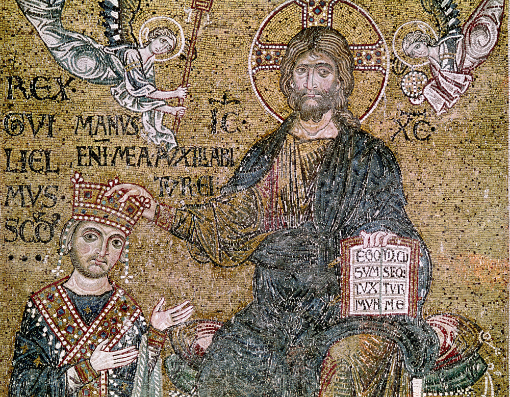 William II (1154-89) King of Sicily receiving a crown from Christ od Byzantine School