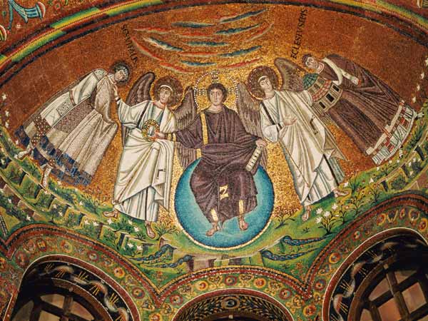 Christ surrounded by two angels, St. Vitalis and Bishop Ecclesius, from the apse od Byzantine School