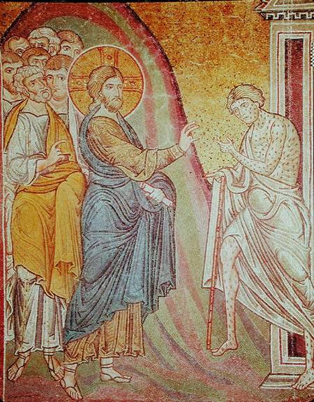 Jesus healing a leper od Byzantine School