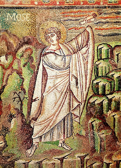 Moses on Mount Sinai, figure above the lunette depicting the Hospitality of Abraham and the Sacrific od Byzantine School