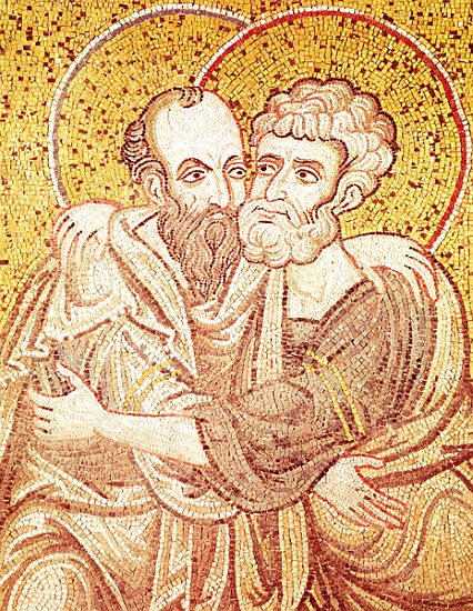 SS. Peter and Paul Embracing od Byzantine School