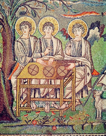 The Three Angels, detail of The Hospitality of Abraham and the Sacrifice of Isaac, 6th century (see  od Byzantine School
