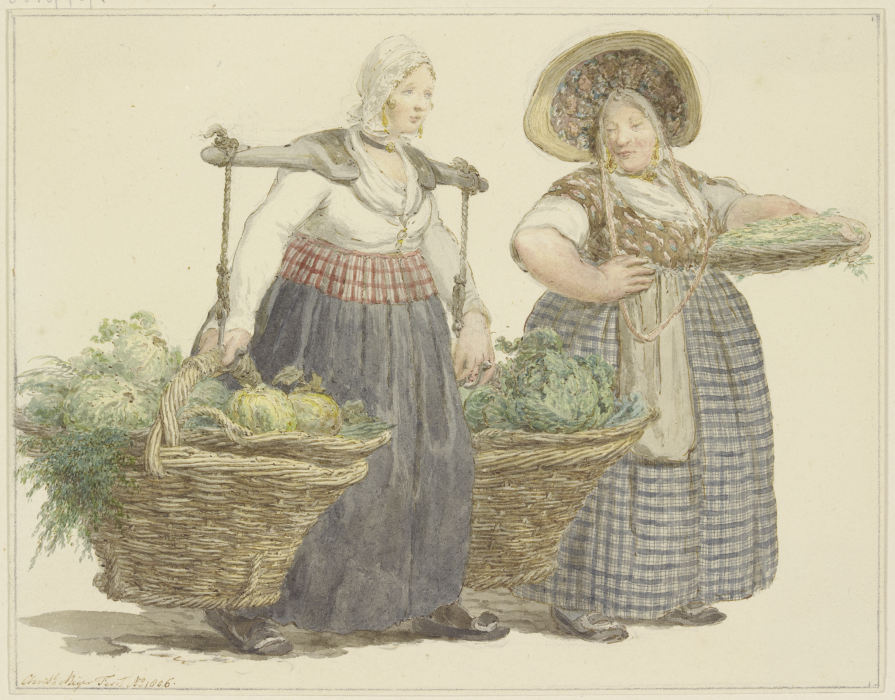 Zwei Gemüsehändlerinnen mit ihrer Ware od C. H. Meyer