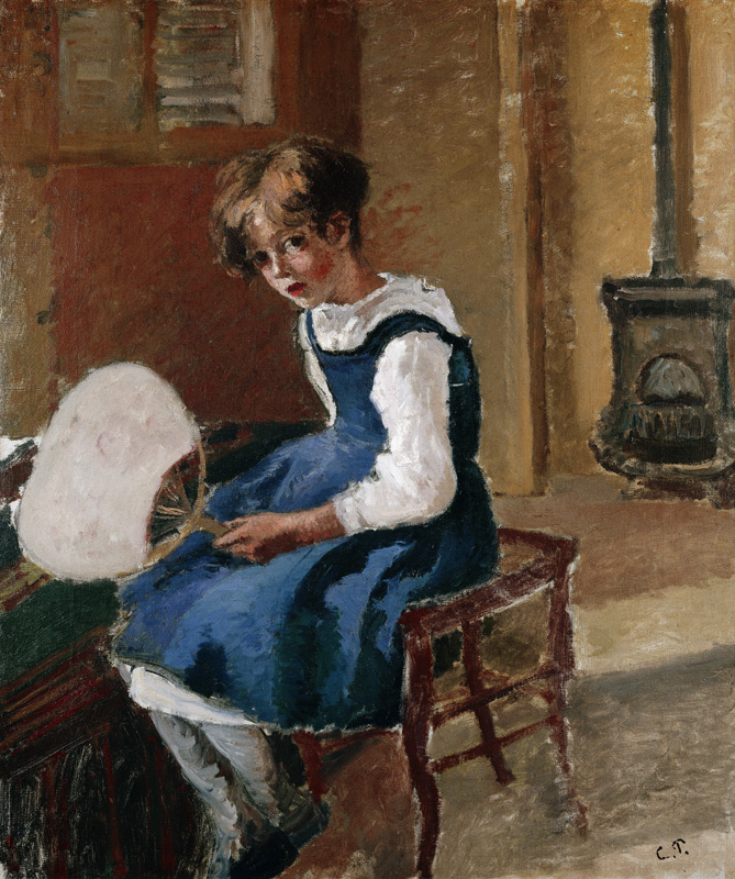 Portrait of Jeanne Holding a Fan od Camille Pissarro