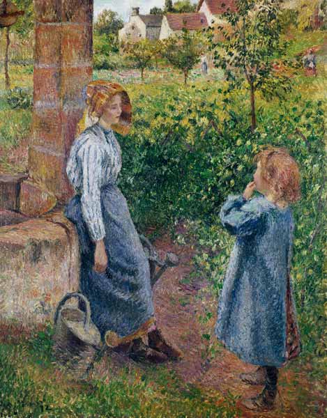 Junge Frau und Mädchen an einem Brunnen od Camille Pissarro