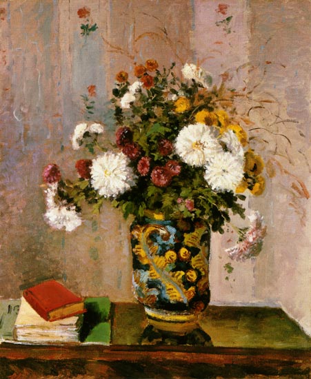 Bouquet of flowers: Chrysanthemums in a porcelain vase od Camille Pissarro