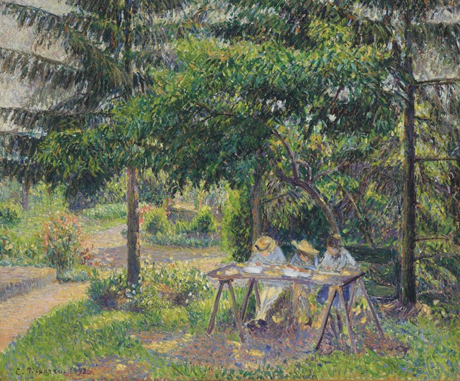 Children seated in the garden at Eragny (Enfants attablés dans le jardin à Eragny) od Camille Pissarro
