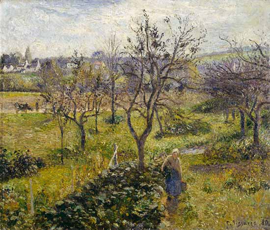 Landscape with kitchen garden at Eragny. od Camille Pissarro