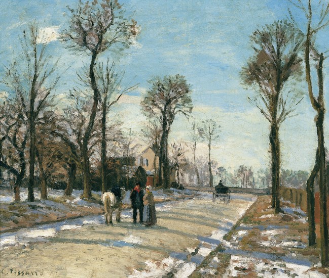 Route de Versailles, Louveciennes, Winter Sun and Snow od Camille Pissarro
