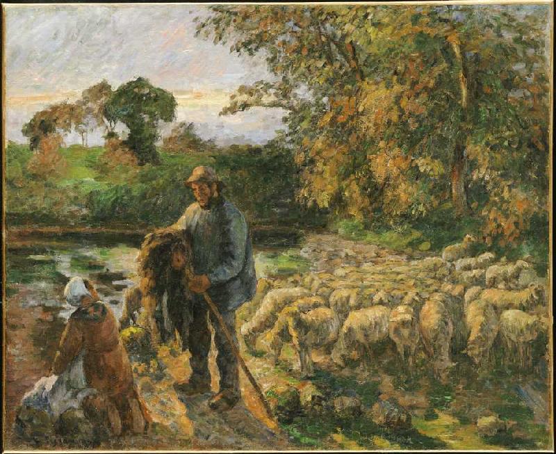 At sunset of shepherds in Montfoucault returning home. od Camille Pissarro