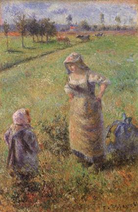 Farmer and child in the field, Pontoise
