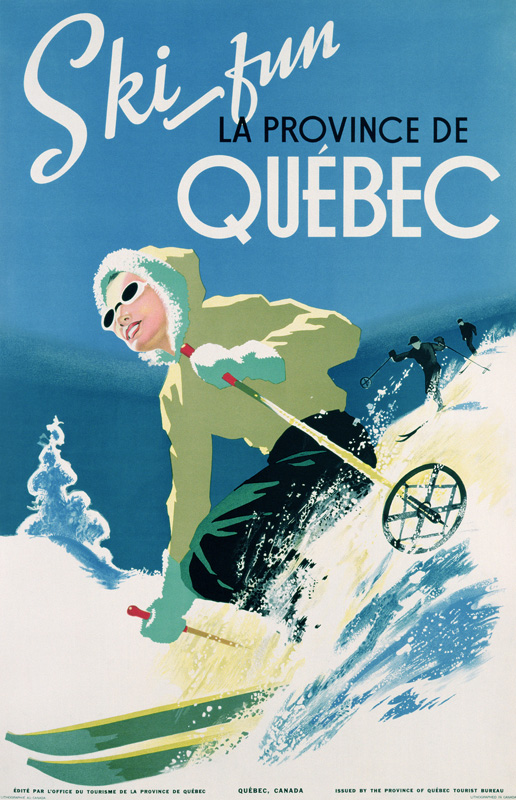 Poster advertising skiing holidays in the province of Quebec od Canadian School