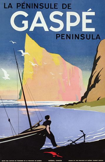 Poster advertising the Gaspe peninsula, Quebec, Canada od Canadian School