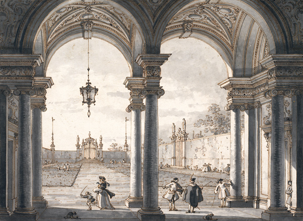 View through a Baroque Colonnade into a Garden od Giovanni Antonio Canal (Canaletto)