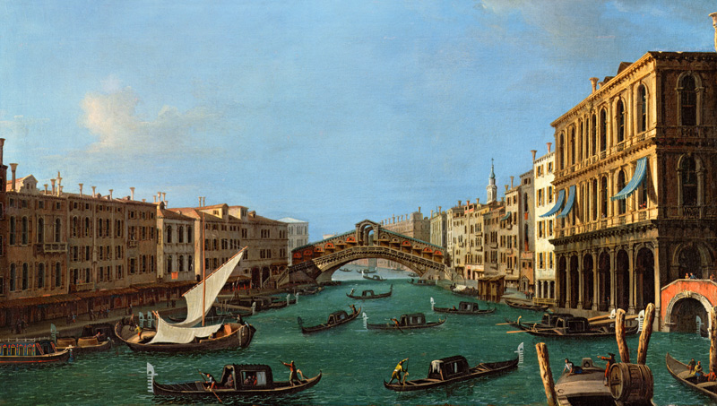 View of the Grand Canal from the South, the Palazzo Foscari to the right and the Rialto Bridge beyon od Giovanni Antonio Canal (Canaletto)