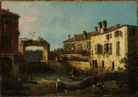 Lock near Dolo od Giovanni Antonio Canal (Canaletto)