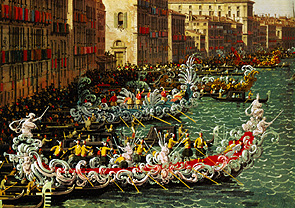 Regatta auf dem Canale Grande vor dem Palazzo Foscari (Detail) od Giovanni Antonio Canal (Canaletto)