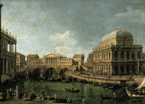 Capriccio s Ponte di Rialto v Benátkách podle návrhu Andrea Palladio a Baziliky ve V