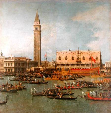 View of the Palace of St Mark, Venice, with preparations for the Doge's Wedding od Giovanni Antonio Canal (Canaletto)