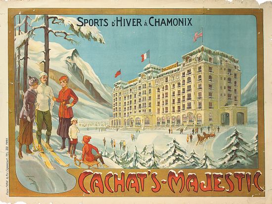 Poster advertising the hotel 'Cachat's Majestic', and winter sports at Chamonix od Candido Aragonez de Faria