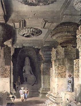 Interior of the Cave Temple of Indra Subba at Ellora, from Volume II of 'Scenery, Costumes and Archi