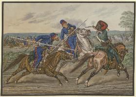 Reiterkampf zwischen Kosaken und Franzosen