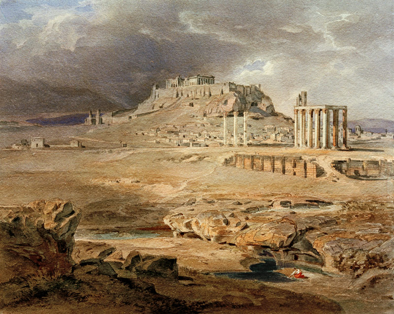 Akropolis and Olympieion, Athen od Carl Anton Joseph Rottmann