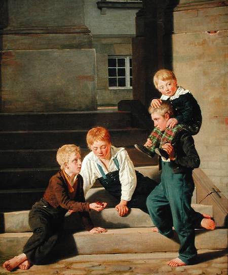 Young Boys Playing Dice in Front of Christiansborg Castle, Copenhagen od Carl-Christian-Constantin Hansen