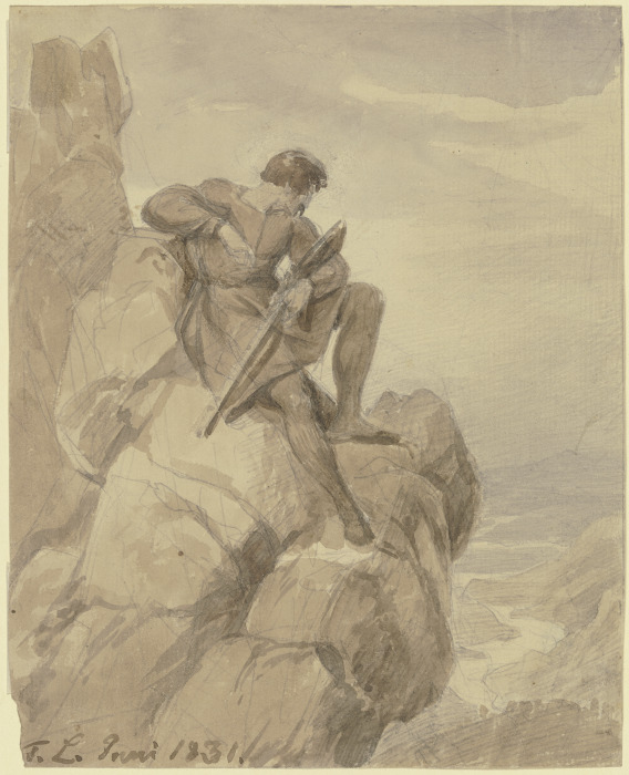 Jäger (Räuber) in den Bergen od Carl Friedrich Lessing