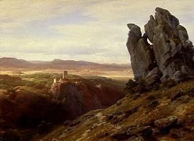 Low mountain range landscape with ruins of a castle od Carl Friedrich Lessing