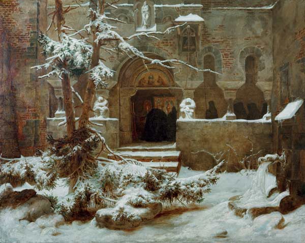 Monastery Garden in Snow od Carl Friedrich Lessing