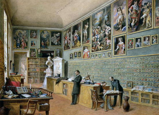 The Library, in use as an office of the Ambraser Gallery in the Lower Belvedere, 1879 (w/c) od Carl Goebel