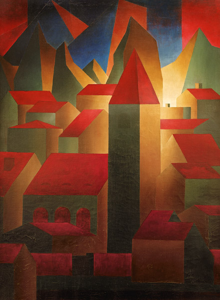 Haeuser, Turm, Gebirge, 1919/20. od Carl Grossberg