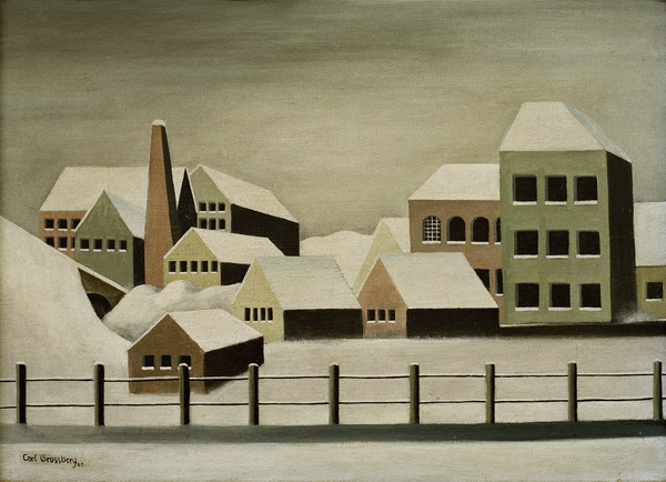 Fabriklandschaft im Schnee, 1923. od Carl Grossberg