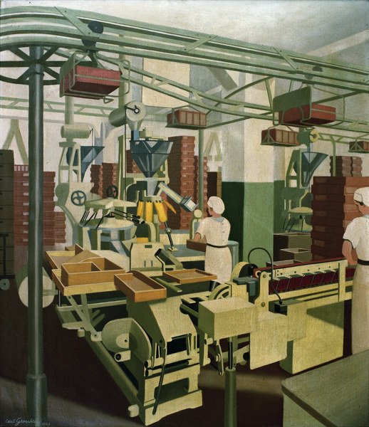 Maschinensaal mit zwei Maedchen bei od Carl Grossberg