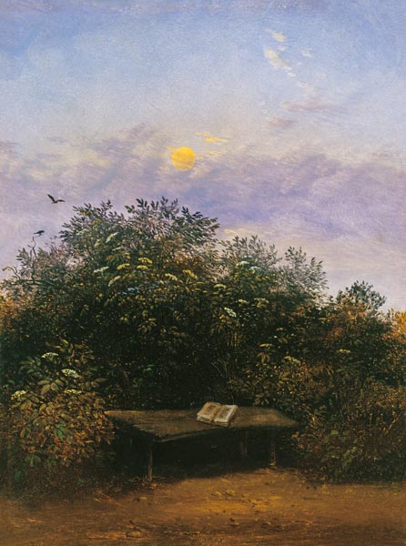 Blühende Holunderecke im Mondschein od Carl Gustav Carus