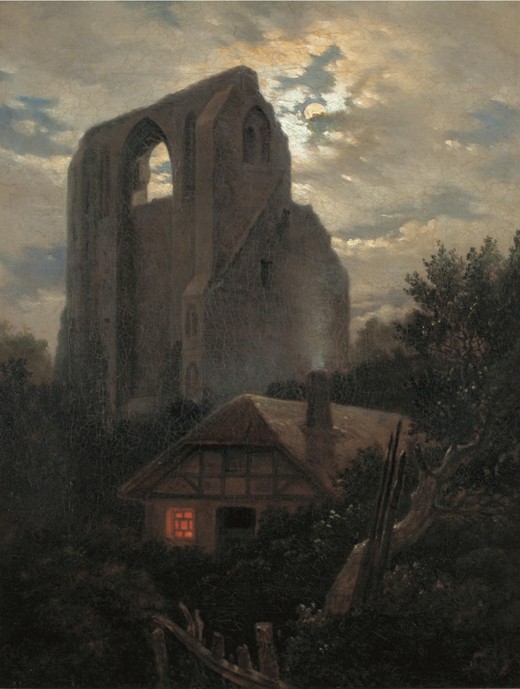 Ruins of the Eldena Monastery with cottage near Greifswald in Moonlight od Carl Gustav Carus