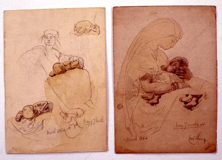 Two studies of a mother and child od Carl Haag