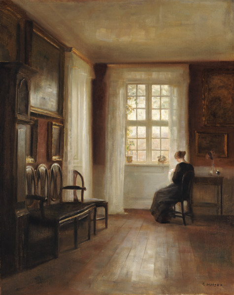 Interior with Woman Sewing (oil on canvas) od Carl Holsoe