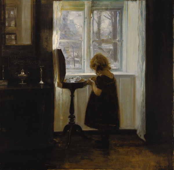 Little girl at the Nähtischchen od Carl Holsoe
