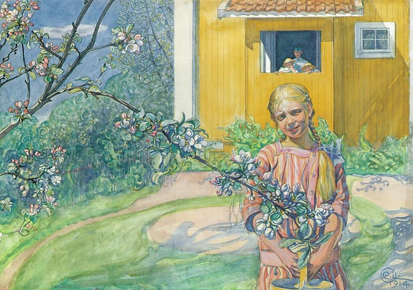 Mädchen mit einem blühenden Apfelzweig od Carl Larsson