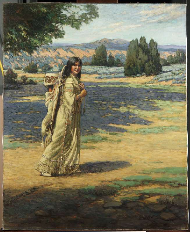 Indian woman with papoose (oil on canvas) od Carl Moon