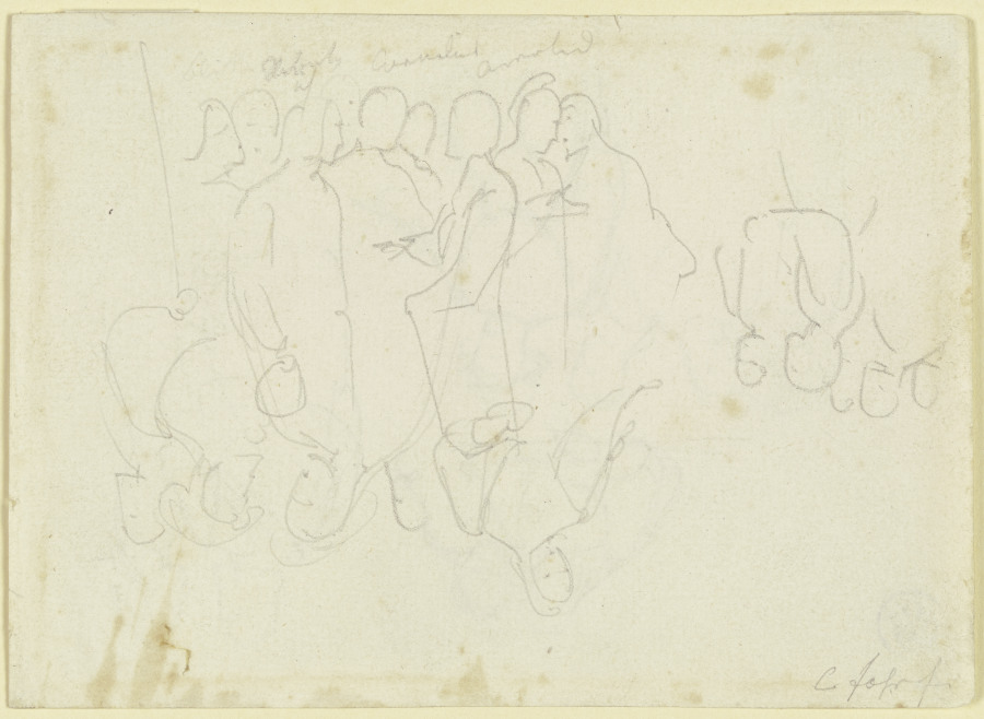 Kompositionsskizze: Gruppe stehender Männer, klappspiegelige Variante od Carl Philipp Fohr