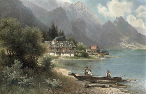 Landscape at Lake Kochelsee, Bavaria (oil on canvas) od Carl Prestel