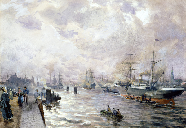 Sailing Ships in the Port of Hamburg od Carl Rodeck